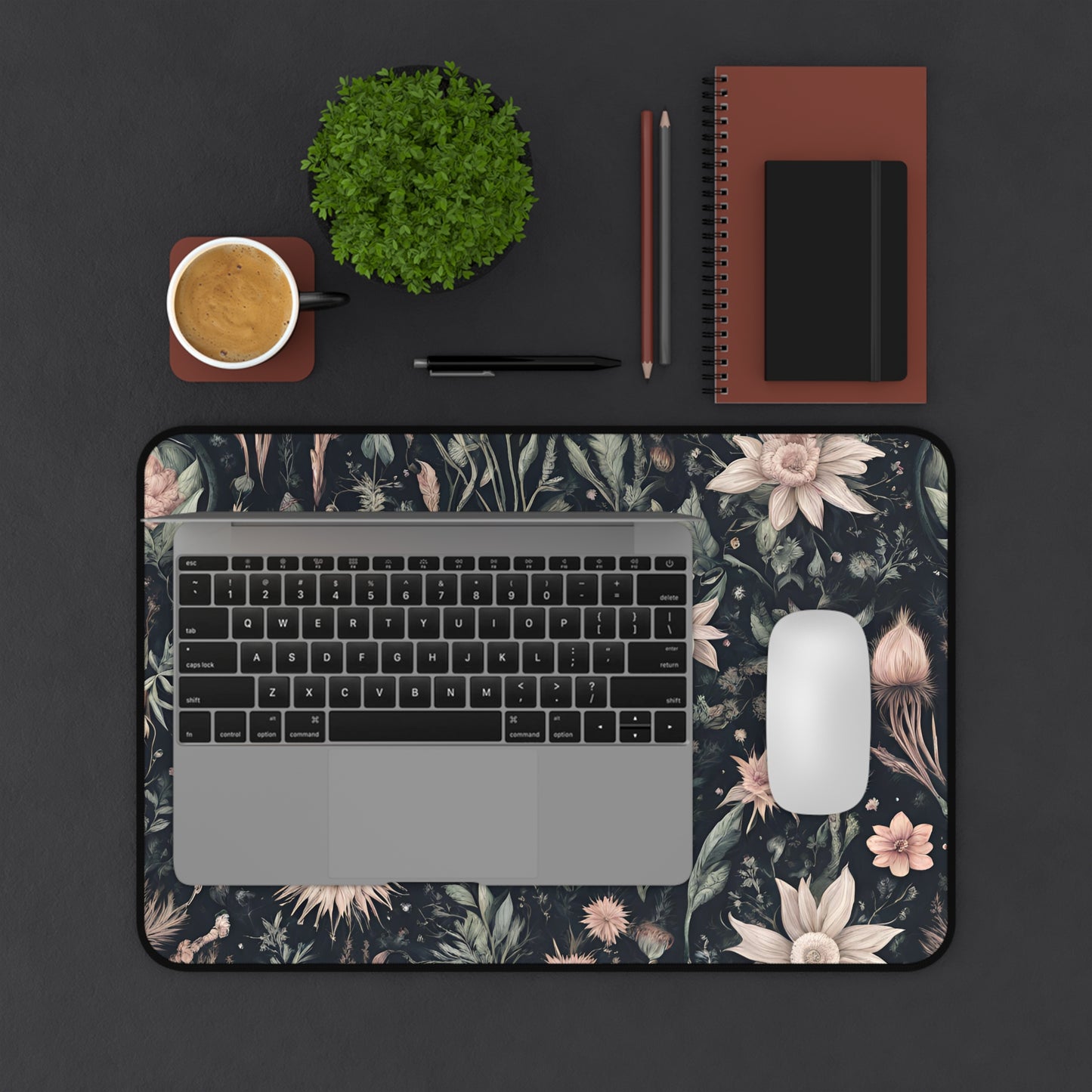 Dark Floral Desk Mat